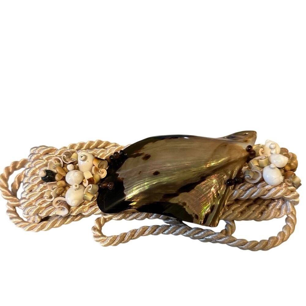 Vintage Seashell Belt Embellished Macrame Woven Rope Statement